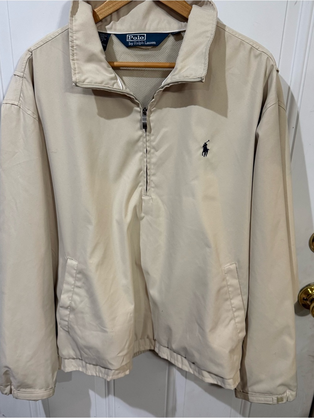 Polo by Ralph Lauren Men's Cream Half-Zip Windbreaker